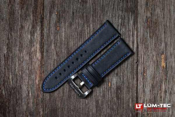 Black Leather with Blue Stitch